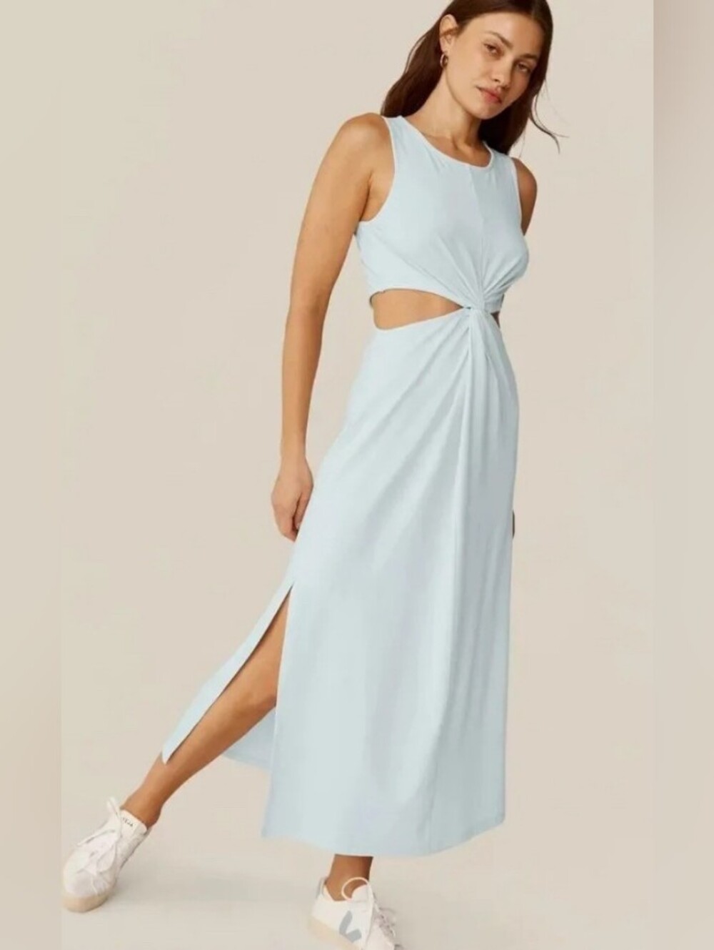 NWT Beyond Yoga Pale Blue Maxi Dress with Twist Cutouts